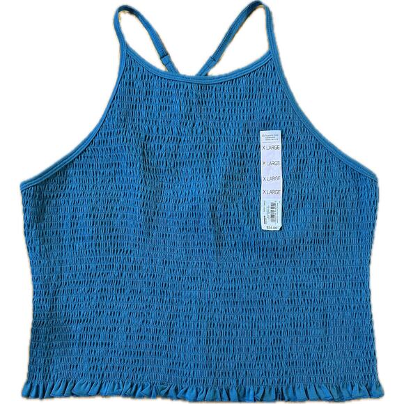 SO Juniors XL‎ teal Halter Neck Crop Tank Top Cotton Blend Stretch - Picture 1 of 5